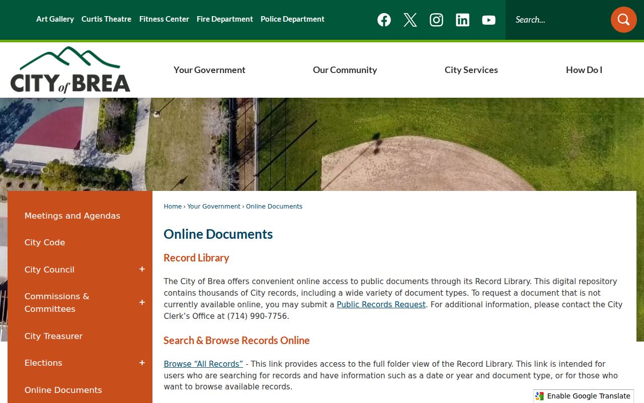 Brea residents directory City Record Library online document search