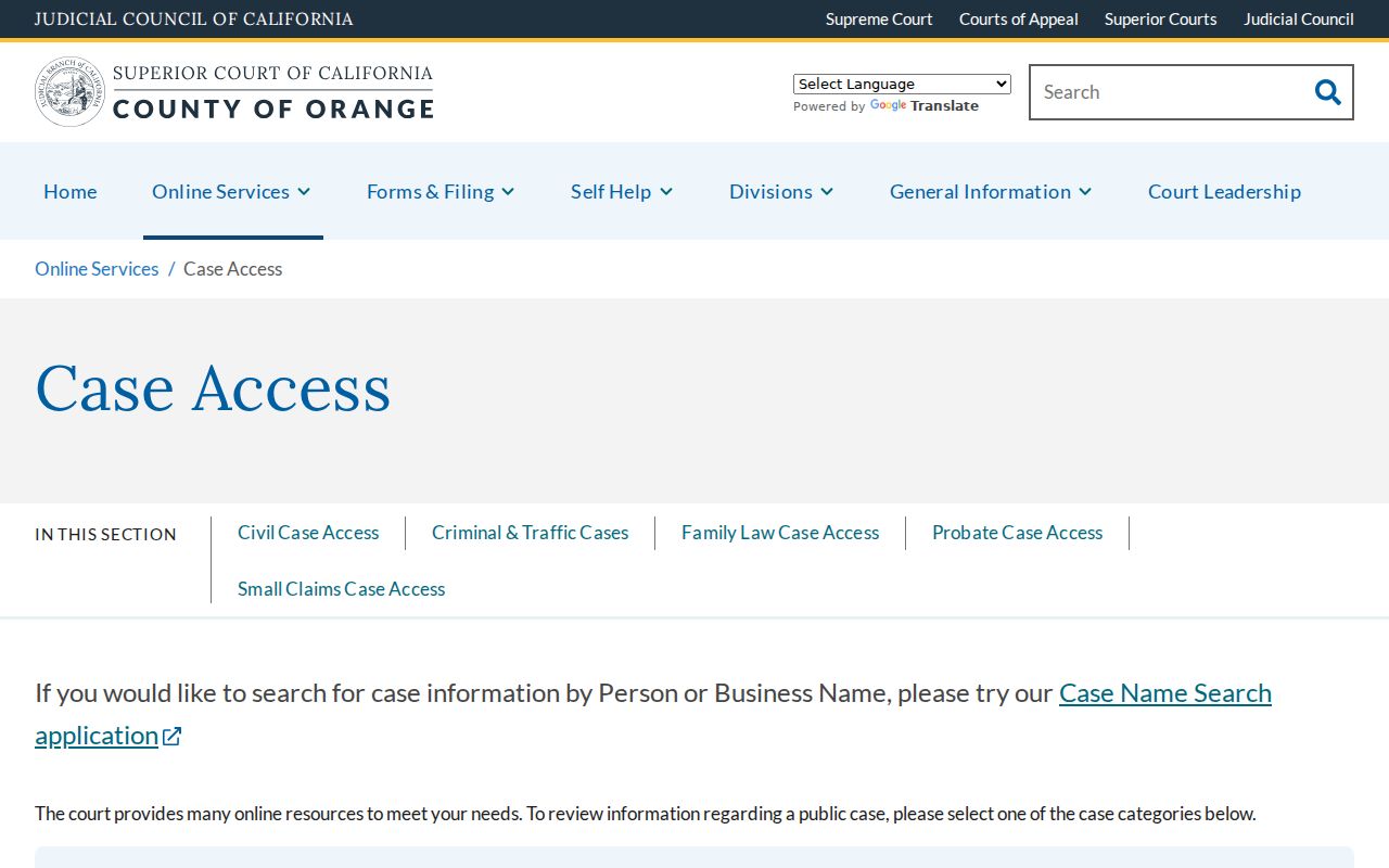 Brea residents directory Orange County Superior Court case access choices