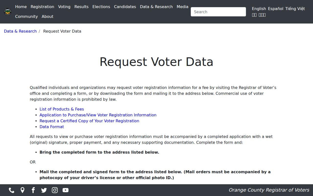 Brea neighbors Orange County approved voter data order information