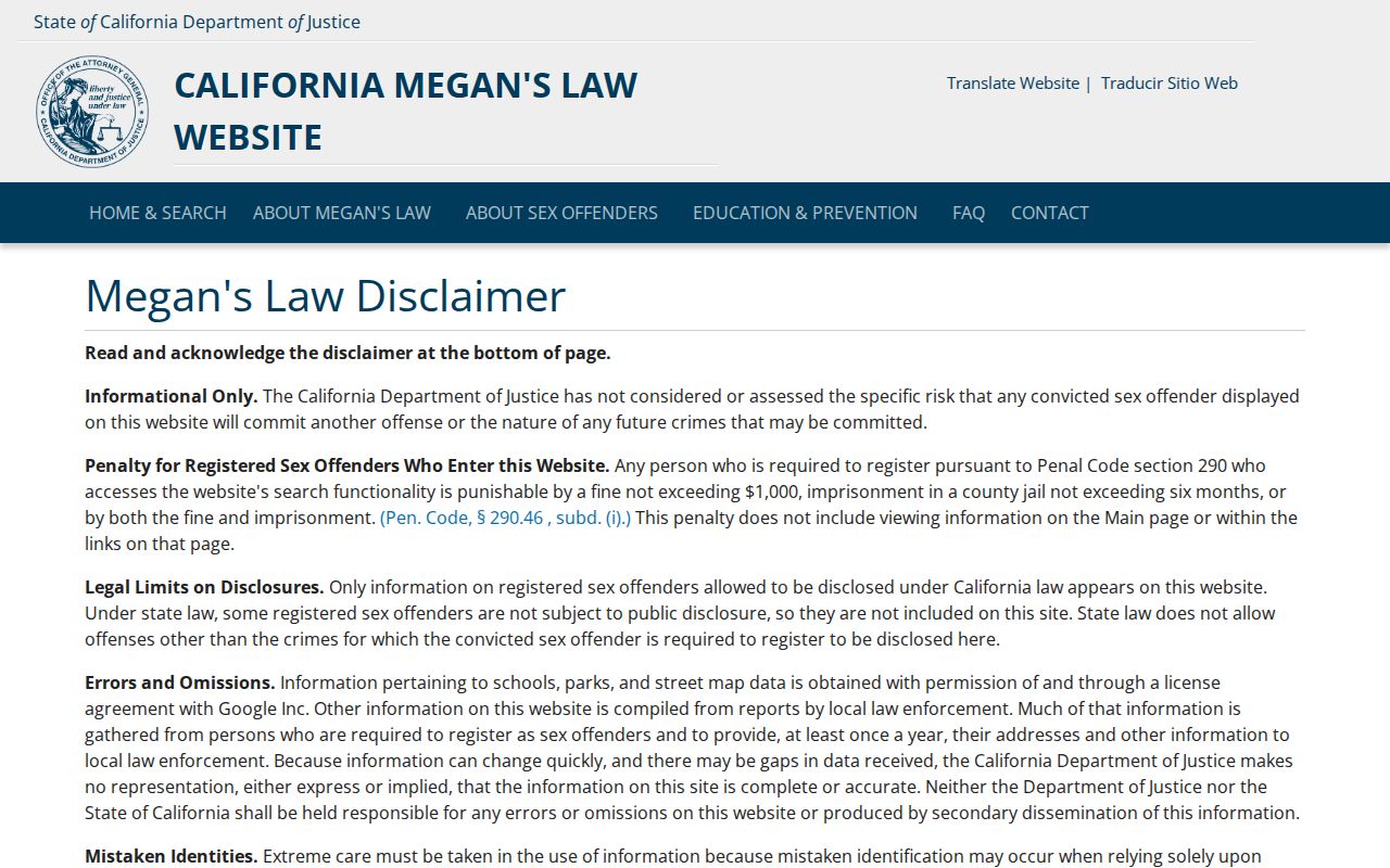 Brea resident lookup California official Megan's Law registry
