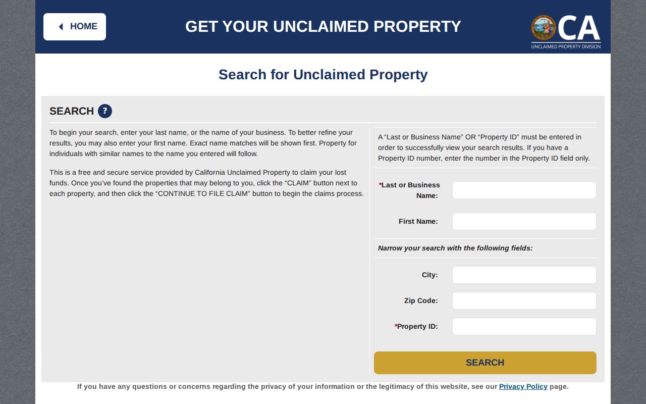 Brea resident lookup California ClaimIt name city and ZIP search