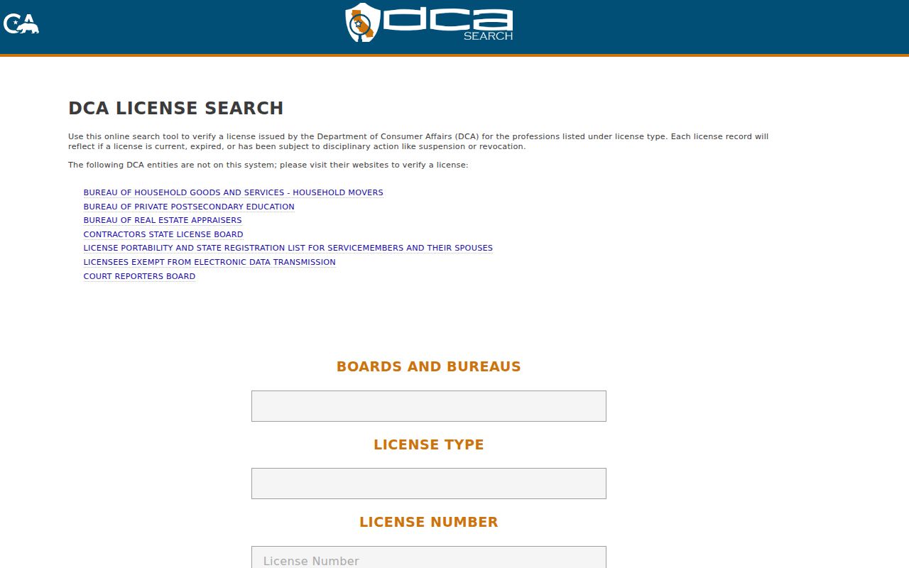 Brea resident lookup California professional license search