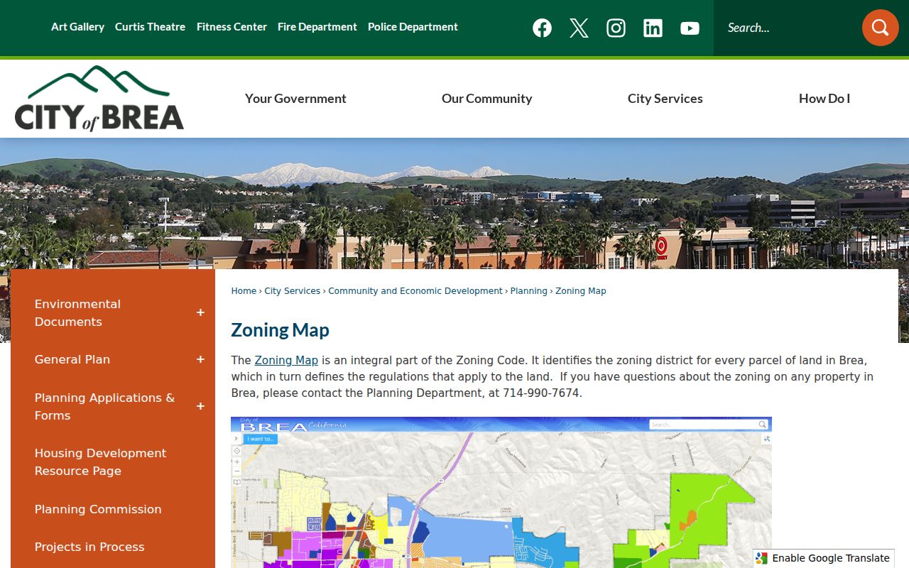 Brea street directory official zoning map