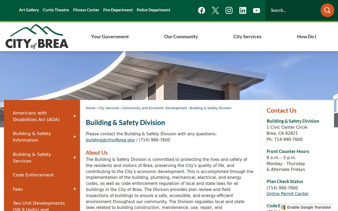 Brea street directory Online Permit Center record search
