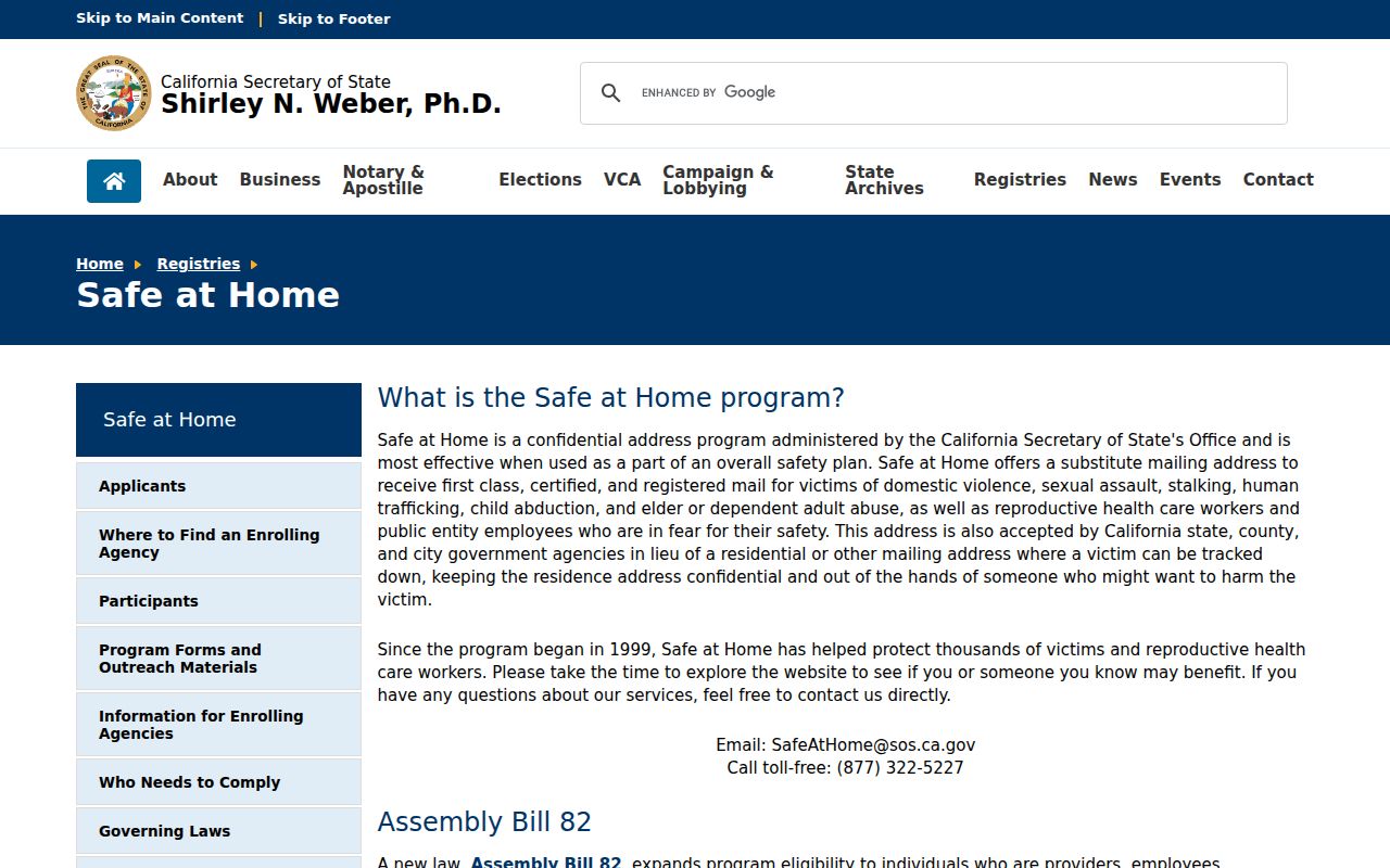 Brea ZIP code directory California Safe at Home address confidentiality program